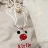 Personalised Santa Sack Reindeer Face - White with Red Nose and Flowers - Image 4