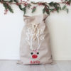 Personalised Santa Sack Reindeer Face - White with Red Nose and Flowers - Image 3