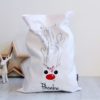 Personalised Santa Sack Reindeer Face - White with Red Nose and Flowers