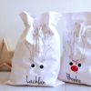 Personalised Santa Sack Reindeer Face - White with Red Nose and Flowers - Image 2